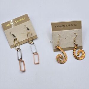 Vintage Mixed Metal Dangle Earrings Set Women Tri-Tone Geometric Spiral Boho